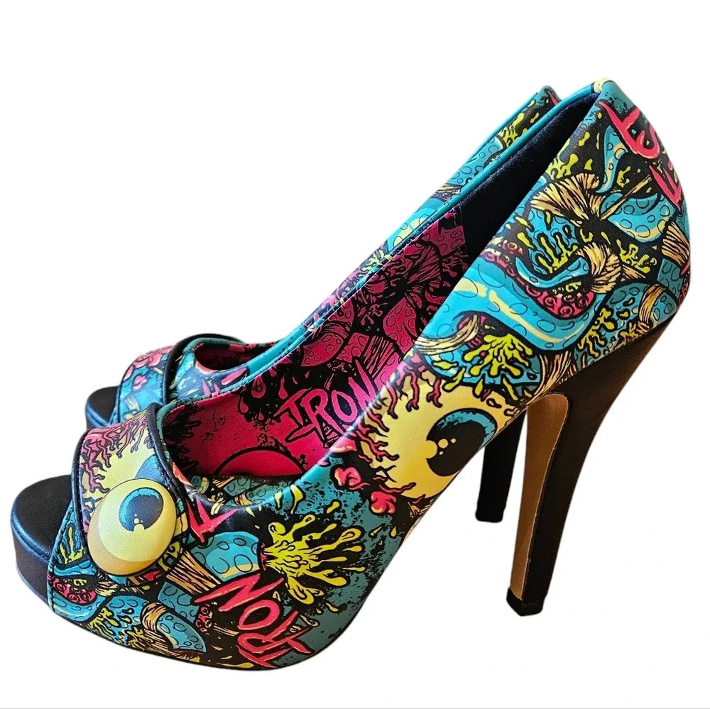Iron Fist Oh No Women's Vegan Leather Multicolor Platform High Heels Size US 5.